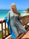 Ethereal Blue Paisley Kaftan – Sustainable Boho Chic Beach Dress for Women L-2X