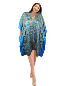  Ethereal Blue Paisley Kaftan – Sustainable Boho Chic for Serene Beach Escapes L-2X