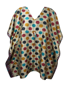 Colorful Polka Dots Boho Kaftan Dress, Poolside Silk Caftan Dress, Cruise Caftan L-2X
