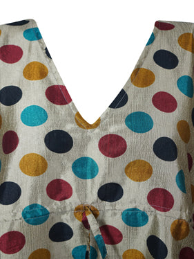 Colorful Polka Dots Boho Kaftan Dress, Poolside Silk Caftan Dress, Cruise Caftan L-2X