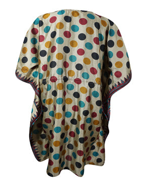 Colorful Polka Dots Boho Kaftan Dress, Poolside Silk Caftan Dress, Cruise Caftan L-2X