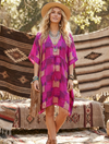 Pink Checkred Summer Kaftan – Recycled Silk Boho Beach Cover-Up for Women. L-2X