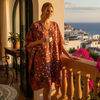 Russet Geometric Print Kaftan – Women’s Recycled Silk Boho Summer Dress L-2X