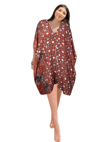  Russet Geometric Print Kaftan – Women's Recycled Silk Boho Summer Dress L-2X