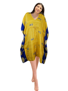  Bohemian Summer Kaftan for Women – Vivid Yellow Recycled Silk Resort Dress L-2X