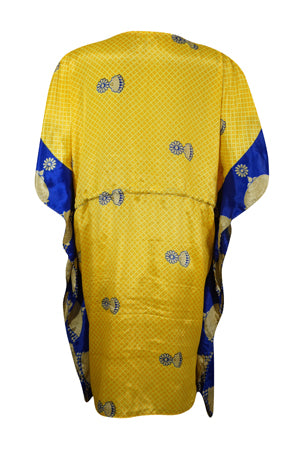 Boho Summer Kaftan For Women, Vivid Yellow Resort Dress, Recycled Silk Caftan L-2X