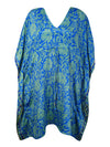 Boho Summer Kaftan For Women, Blue Caftan Dress, Recycled Silk Beach Coverup L-2X