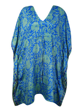 Blue Summer Kaftan Dress for Women – Recycled Silk Beach Cover-Up L-2X