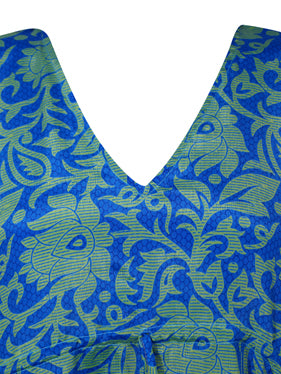 Blue Summer Kaftan Dress for Women – Recycled Silk Beach Cover-Up L-2X