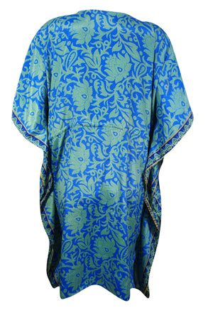 Blue Summer Kaftan Dress for Women – Recycled Silk Beach Cover-Up L-2X