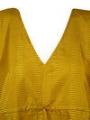 Boho Summer Yellow Kimono Kaftan For Women, Short Recycled Silk Beach Coverup, L-2X