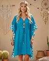 Recycled Silk Summer Short Kaftan Dress – Blue Boho Beach Cover-Up for Women L-2X