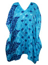 Bohemian Blue Floral Silk Kaftan, Summer, Beach Coverup, Resort Wear L-2X