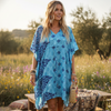 Blue Floral Silk Kaftan for Women – Lightweight Beach Cover-Up & Elegant L-2X