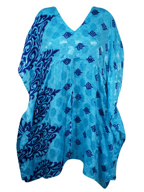Blue Floral Silk Kaftan for Women – Lightweight Beach Cover-Up & Elegant Resort Wear L-2X