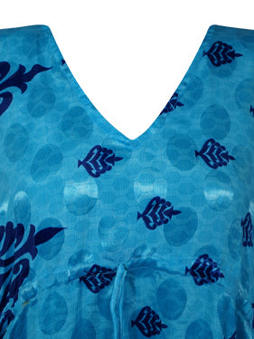 Blue Floral Silk Kaftan for Women – Lightweight Beach Cover-Up & Elegant Resort Wear L-2X
