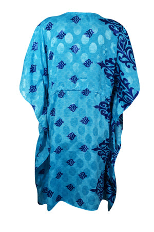 Bohemian Blue Floral Silk Kaftan, Summer, Beach Coverup, Resort Wear L-2X