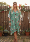 Green & Red Hearts Short Kimono Kaftan – Lightweight Summer Caftan  L-2X