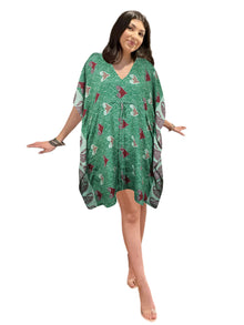  Green & Red Hearts Short Kimono Kaftan – Lightweight Summer Caftan with Feel-Good Vibes L-2X