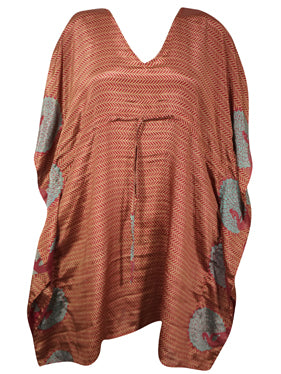Red Peacock Print Boho Kaftan – Women's Breezy Summer Caftan, Perfect for Beach Days L-2X