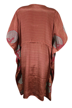 Red Peacock Print Boho Kaftan – Women's Breezy Summer Caftan, Perfect for Beach Days L-2X
