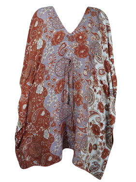 Red & Gray Floral Summer Kaftan – Flowy Beach Caftan for Women L-2X