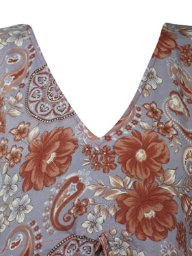 Red & Gray Floral Summer Kaftan – Flowy Beach Caftan for Women L-2X