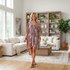 Women’s Red & Gray Floral Summer Kaftan – Flowy Beach Caftan Dress  L-2X