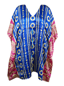  Blue Circles Boho Kaftan Dress, Summer, Stylish Short Resort Caftan, L-2X