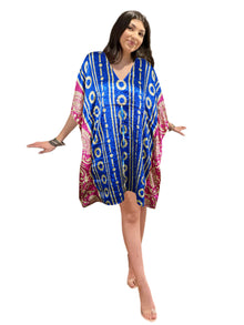  Women’s Blue Circles Boho Kaftan – Stylish Summer Beach Coverup & Resort Caftan L-2X