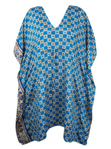  Women Blue Check Boho Kaftan Dress, Summer, Resort Caftan L-2X