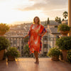 Women’s Red Sherbet Boho Kaftan – Stylish Short Summer Caftan Dress L-2X