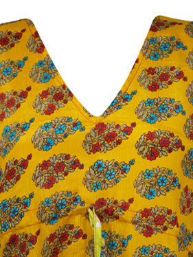 Women Yellow, Red Floral Boho Chic Kaftan, Leisure Wear, Housedress, pool, party, Stylish Short Caftan L-2X