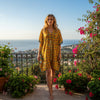 Women’s Yellow & Red Floral Short Kaftan – Boho Chic Poolside Cover-Up Dress L-2X