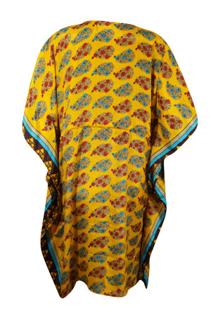 Women Yellow, Red Floral Boho Chic Kaftan, Leisure Wear, Housedress, pool, party, Stylish Short Caftan L-2X