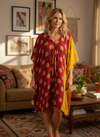 Women’s Red & Yellow Short Kaftan – Boho Chic Leisure Wear & Comfortable Housedress L-2X