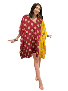  Women’s Red & Yellow Short Kaftan – Boho Chic Leisure Wear Housedress L-2X