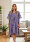 Women’s Purple & Beige Floral Kaftan – Boho Chic Resort Wear & Comfortable Housedress L-2X