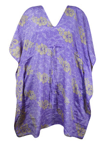  Women Purple, Beige Floral Boho Chic Kaftan, Housedress, Resort Caftan L-2X