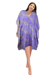  Women’s Purple & Beige Floral Kaftan – Boho Chic Resort Wear & Comfortable Housedress L-2X