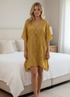 Women’s Sun-Gold Yellow Short Kaftan – Floral Beach Cover-Up & Stylish Leisure Wear L-2X