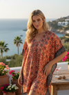 Women’s Earthy Red Boho Kaftan – Stylish Short Summer Lounge Dress & Beach Coverup L-2X