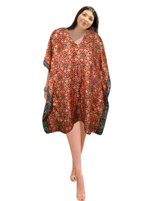 Women’s Earthy Red Boho Kaftan – Stylish Short Summer Lounge Dress & Beach L-2X