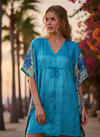 Women’s Boho Blue Short Kaftan – Stylish Summer Lounge Wear & Beach Coverup L-2X