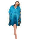 Women’s Boho Blue Short Kaftan – Stylish Summer Lounge Wear & Beach Coverup L-2X