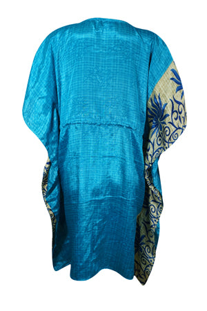 Boho Summer Kaftan, Blue, Leisure Wear, Housedress, pool, Beach Coverup, Stylish Short Caftan L-2X