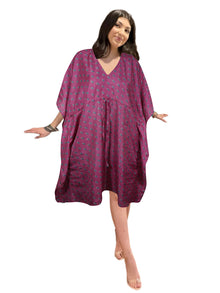  Women’s Bohemian Pink Kaftan – Flowy Summer Lounge Dress, Elegant Housedress L-2X