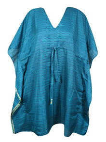  Boho Chic Kaftan, Blue Paisley, Caftan Leisure Wear, Housedress, Beach Coverup, Stylish Caftan L-2X