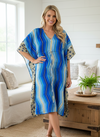 Women’s Boho Chic Blue Floral Kaftan – Recycled Silk Elegant Housedress L-2X