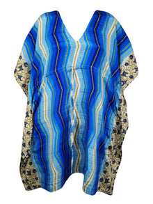  Boho Chic Kaftan Blue Floral, Caftan Leisure Wear, Housedress, Beach Coverup Caftan L-2X